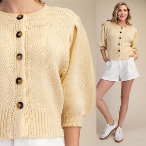 Kirsten Short Puff Sleeve Button Down Sweater | Women's Spring Top